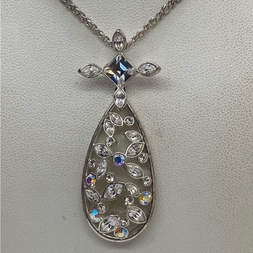 Givenchy Necklace Silver Tone Pendant with AB Crystal Necklace